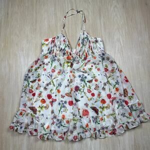 NWT Ieena Mac Duggal White Floral Butterfly Ruffle Mini Dress Halter Backless 8